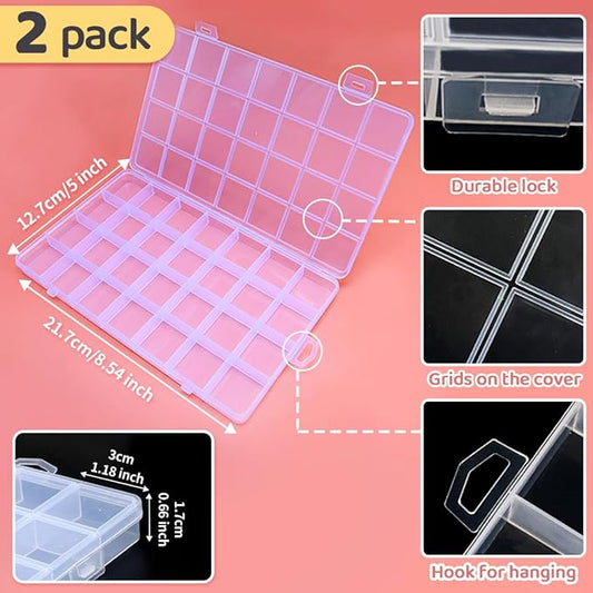 IOOLEEM 28 Grids Plastic Bead Organizer Box, Organizer Container Storage Box, Dividers for bead arts and crafts.(2 Pack)