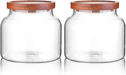Labina Glass Storage Container Airtight Food Jars Kitchen Canister with Wood Lids, 47 Oz Wide Mouth Pantry Organization Glass Jar for Flour, Sugar, Cookie, Spagetti, Nuts and Candy (2 Pack)