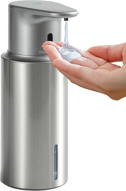 DODO MEKIA Automatic Liquid Soap Dispenser Touchless, 304 Stainless Steel Bottle Body &16.2oz/480ml Rechargeable, 3 Adjustable Liquid Levels, IPX7 Waterproof, for Kitchen Bathroom, Stainless Steel