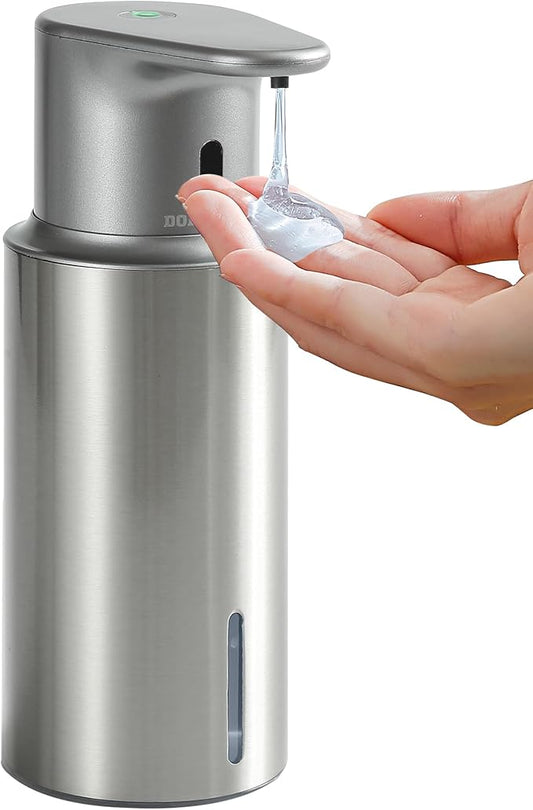 DODO MEKIA Automatic Liquid Soap Dispenser Touchless, 304 Stainless Steel Bottle Body &16.2oz/480ml Rechargeable, 3 Adjustable Liquid Levels, IPX7 Waterproof, for Kitchen Bathroom, Stainless Steel