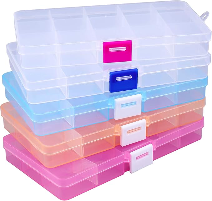 Lawei 15 Pack Plastic Jewelry Box - 15 Grid Organizer Storage Box with Adjustable Dividers Plastic Compartment Container for Bead Jewelry Craft Tackles
