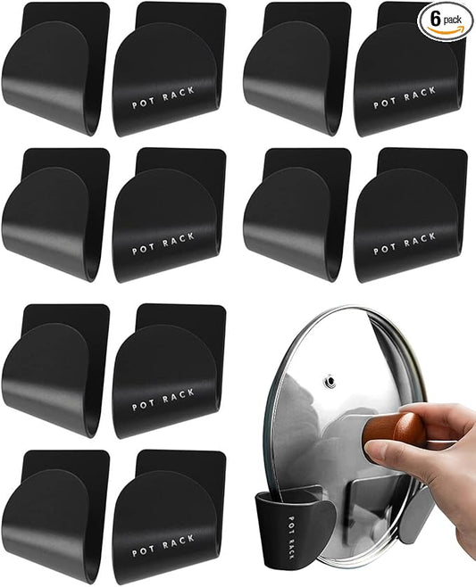 Tendiren Pot Lid Organizer, 6 Pairs of Adjustable Wall Mount Pot Lid Holder Cabinet Door, Pot and Pan Hangers for Kitchen Wall Mount, Cabinet Door Lid Organizer, Save More Space