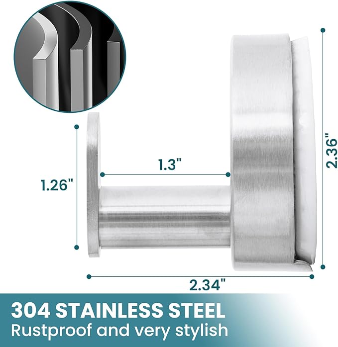 TAILI 304 Stainless Steel Bathroom Suction Hooks for Towel, Bathrobe, Loofah, No Damage Hanging Glass Shower Wall Hook, Patented Strong Suction Cup Holder, Hold Up to 11 Lbs, 2 Pack, Silver