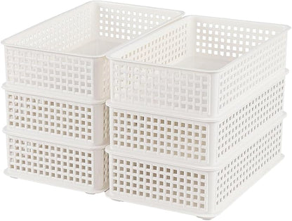 6-Pack Small Stacking Baskets, Plastic White Storage Baskets Trays
