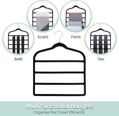 Velvet Hangers Space Saving Non Slip Pant Velvet Hangers, DUDUCOFU 8 Pack Black Multi Layer Clothes Hangers Closet Organizer for Pants Trousers Scarf