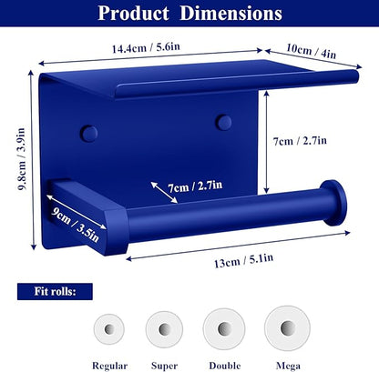 Tindbea Toilet Paper Holder with Shelf Adhesive or Screw Wall Mounted Toilet Paper Roll Dispenser Storage, Stainless Steel Bathroom Shelf Holder Accessories (Klein Blue)