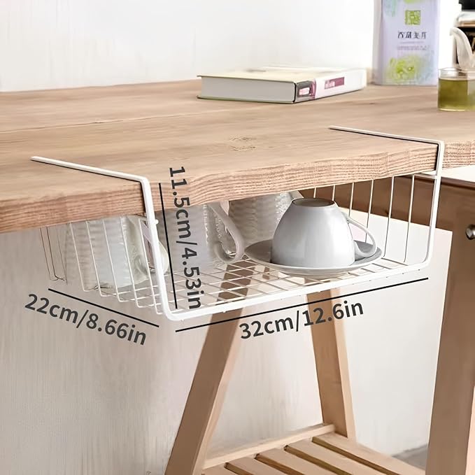 Under Shelf Storage Basket, Pantry Organizers and Laundry Room Organization, Multipurpose Metal Under Cabinet Shelf Wire Basket for Kitchen, Office, Desk (32cm/12.6in)