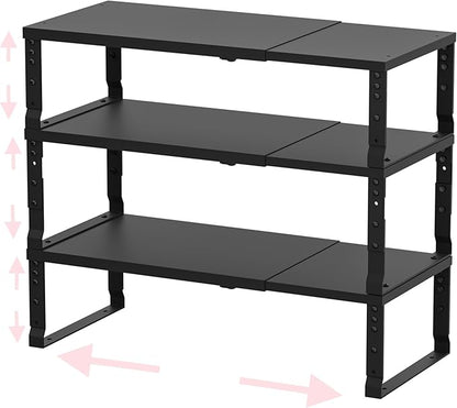 Adjustable Metal Shelving Unit, Stackable & Expendable Storage Rack for Home/Office/Kitchen, Space-Saving，Sturdy&Durable，Easy Assembly (3PACKS/Medium/Black