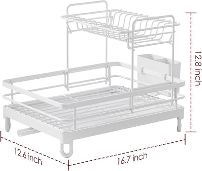 Sakugi Dish Drying Rack - X-Large Stainless Steel Dish Rack for Kitchen Counter, 2-Tier Kitchen Organizers and Storage for Dishes, Bowls, Cutlery, White