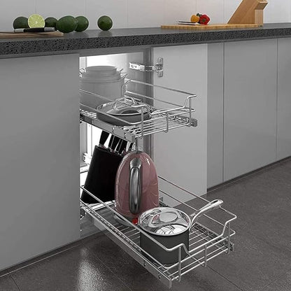 2 Tier Pull Out Cabinet Organizer 15" W X 22" D, Slide Out Drawers For Kitchen Cabinets, Pull Out Drawers For Cabinets Capacity Heavy Duty Caddy, Cabinet Pullout Shelves Chrome-Plated,Bathroom Pantry | Slide Out Drawers, For Kitchen Cabinets, Heavy Dut...