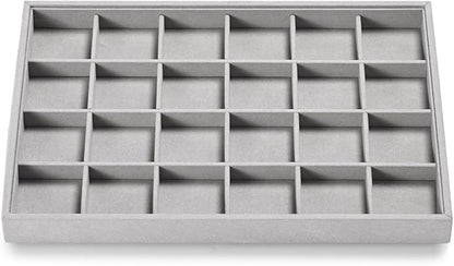 24 Grids Jewelry Tray Earring Organizer Tray Ring Earrings Holder Jewelry Drawer Organizer Storage Display Holder (Grey)