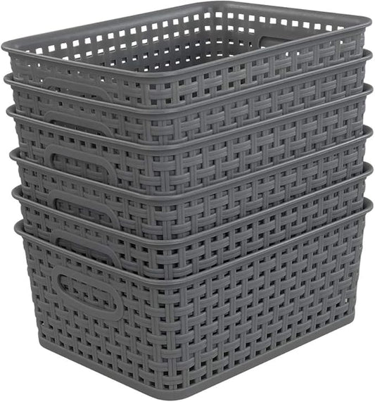 Pekky Grey Plastic Storage Baskets, Classroom Organization Baskets, 6 Packs