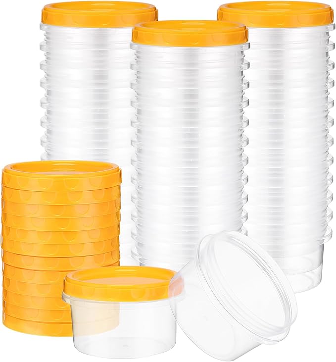 Sieral 36 Pack 8 oz Freezer Containers with Lids Reusable Deli Freezer Storage Containers Stackable Plastic Thick Twist Top Jars for Takeout Food Round Wide Mouth Lunch Snack (Yellow)