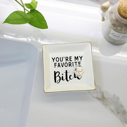 HOME SMILE Ring Trinket Dish Jewelry Tray-My Favorite, Funny BFF Birthday Gifts for Women