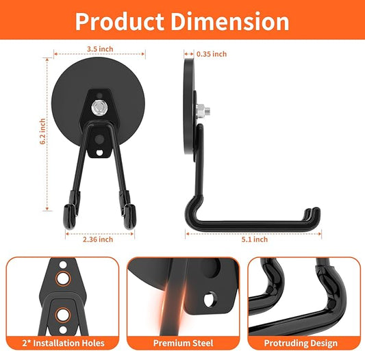 ENUODA Large Magnetic Hooks Heavy Duty Magnetic Tool Holder Strong Magnet Hooks for Hanging Shovel, Garden Tool, Toolbox, Power Tool, Broom, Garage, Locker, Container, 2 PCS