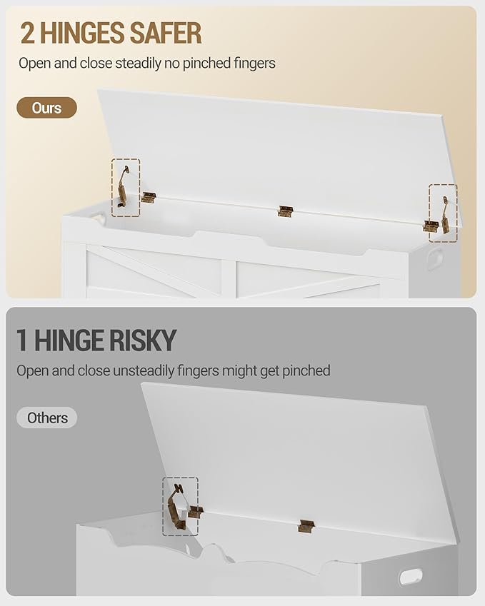 47.2" Storage Chest, Extra Large Storage Trunk with 2 Hinges, Wooden Box Bench, Lift-Top Organizer Chest, Shoe Bench for Entryway, Bedroom, Living Room, White SB13403X