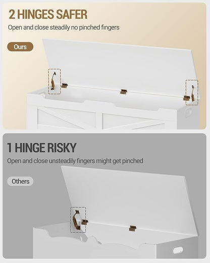 47.2" Storage Chest, Extra Large Storage Trunk with 2 Hinges, Wooden Box Bench, Lift-Top Organizer Chest, Shoe Bench for Entryway, Bedroom, Living Room, White SB13403X