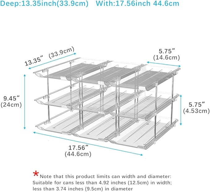 STORICANS Can Organizer For Pantry, Adjustable Height And Width Canned Goods Organizer, Roller Soup Can Organizer Holds Up to 36 Cans for Kitchen Cabinet or Refrigerator(CLear 3 Tier)