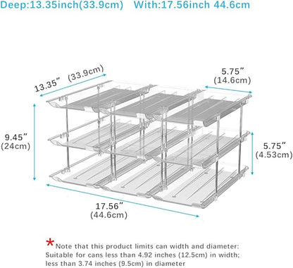 STORICANS Can Organizer For Pantry, Adjustable Height And Width Canned Goods Organizer, Roller Soup Can Organizer Holds Up to 36 Cans for Kitchen Cabinet or Refrigerator(CLear 3 Tier)