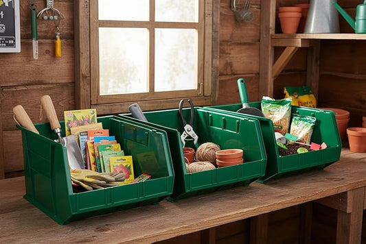Hudson Exchange 18" x 16.5" x 11" (3 Pack) Plastic Stackable Storage Bin and Hanging Container, Green