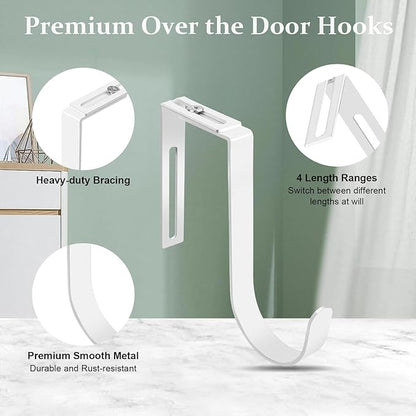 Yinsiskyer Adjustable Over The Door Hooks, Premium Metal Hooks for Hanging, Heavy Duty Door Coat Hangers and Towel Door Hangers, Cubicle Hook fits 1 3/8" to 3 1/2" Longer Panels for Wreath,White,5 Pcs