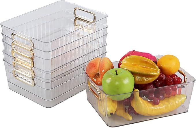 Ziglous Clear Plastic Organizing Bins, Plastic Pantry Storage Baskets for Fridge, 6-Packs