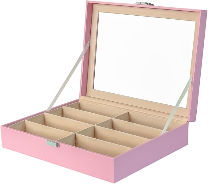 UnionPlus 8-Slots Sunglasses Case Organizer, Eyeglass Glasses Display Holder Collector, Multiple Sunglasses Storage Case, Pink