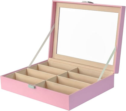 UnionPlus 8-Slots Sunglasses Case Organizer, Eyeglass Glasses Display Holder Collector, Multiple Sunglasses Storage Case, Pink