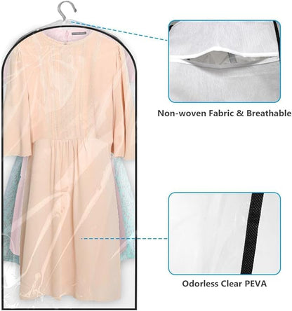 60" Clear Clothes Hangers with Smooth Side Zipper, 10" Gusseted Waterproof Garment Bags for Shirts, Coats, Dresses, Suits, 4 Pack