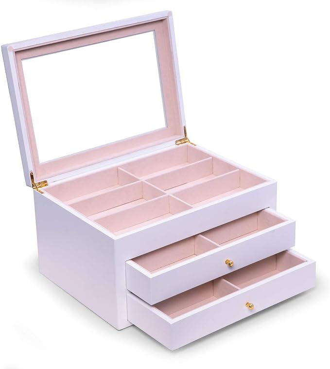 Bey-Berk Luxury Designer 18 Eyeglass and Sunglass Storage Box in Real Wood, Extra Large Slots, Soft Velour Lining, Dresser Organizer