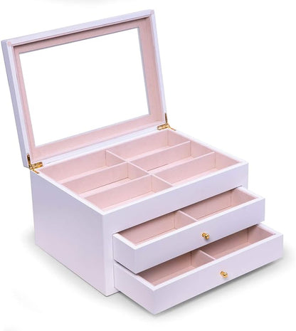 Bey-Berk Luxury Designer 18 Eyeglass and Sunglass Storage Box in Real Wood, Extra Large Slots, Soft Velour Lining, Dresser Organizer