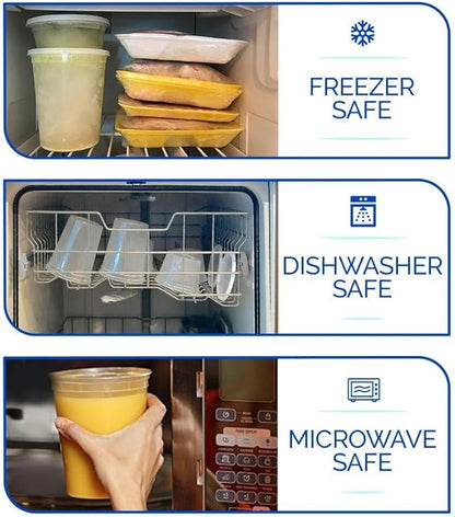 Healthy Packers 32 oz Plastic Containers with Lids for Food (24 pack) - Food Storage & Soup Clear Plastic Deli Cups - BPA Free | Leakproof - Microwaveable - Reusable - Dishwasher & Freezer Safe