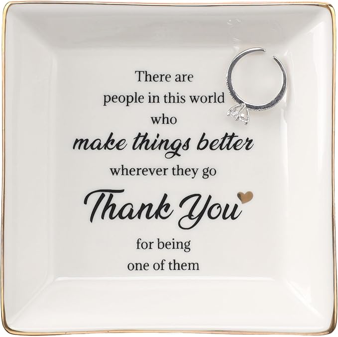 HOME SMILE Christmas Thank You Gifts for Women Mom-Ceramic Ring Jewelry Dish Tray Plate-Birthday Appreciation Inspirational Holiday Gifts for Teachers Friends,Stocking suffers for Christmas Women