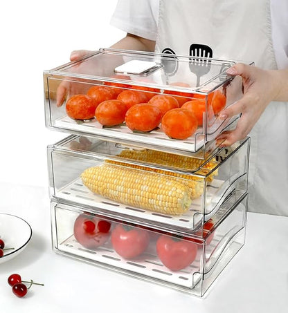 Femoliyes Refrigerator Organizers and Storage Drawer, Stackable Fruit Storage Containers for Fridge, Reusable Fridge Organizer fit for Kitchen Refrigerator and Restaurant Freezer (2 Drawers, Medium)