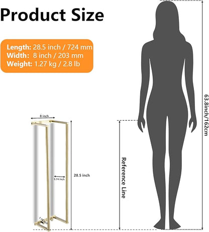 BWE Brushed Gold Towel Racks for Bathroom, 28" Stainless Steel Bathroom Towel Holder for Rolled Towels, Wall Mounted Towel Storage for Bathroom with 2 Hooks, 6 Large Bath Towels Capacity