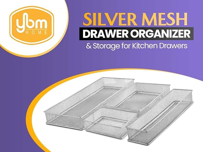 YBM HOME Silver Mesh Drawer Cabinet and or Shelf Organizer Bins, School Supply Holder Office Desktop Organizer Basket (1, 3x15x2 Inch)