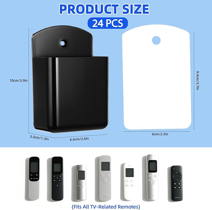 Leinuosen 24 Pcs Remote Control Holder Wall Mount Self Adhesive TV Controller Holder Black TV Remote Organizer Wall Pen Organizer for Home Office School Storage Accessories