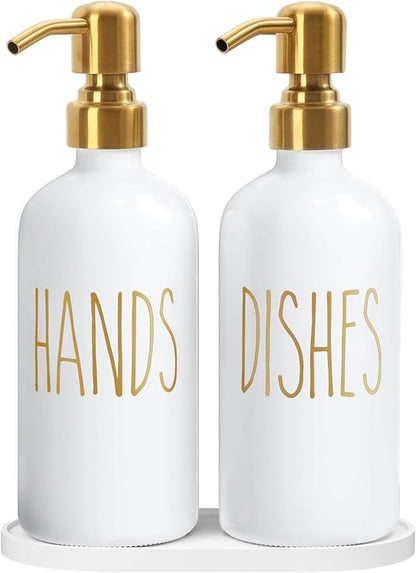 MOMEEMO Kitchen Soap Dispenser Set, Contains Dish and Hand Soap Dispenser, Suitable for Kitchen Counter Decor. (White)