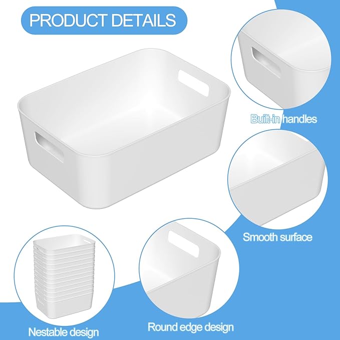 12 Packs Plastic Pantry Organization Bins, White Small Open Storage Containers Bin