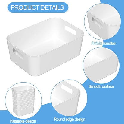 12 Packs Plastic Pantry Organization Bins, White Small Open Storage Containers Bin