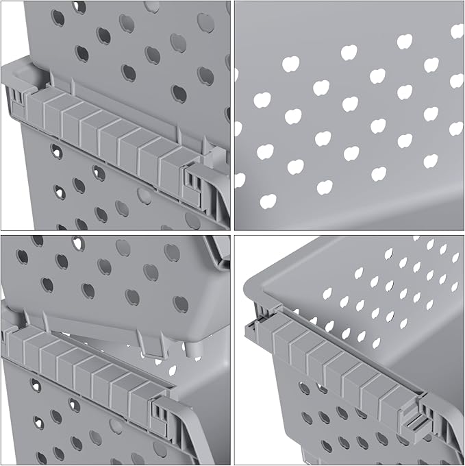 4 Packs Plastic Stackable Storage Bins, Large Stacking Storage Baskets, Gray