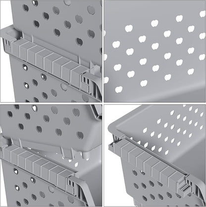 4 Packs Plastic Stackable Storage Bins, Large Stacking Storage Baskets, Gray