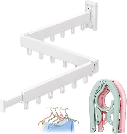 Clothes Drying Rack - Comes with Portable Travel Clothes Hanger 2X -Wall Mounted Drying Rack - Space Saving - Easy to Install - Clothes Hanging - Retractable - (Tri-Fold) (White/Beige)