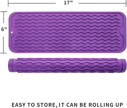Silicone Dish Drying Mat for Multiple Usage,Easy clean,Eco-friendly,Heat-resistant Silicone Mat for Kitchen Counter,Sink,Bar,Bottle,or Cup Purple M 17 inches x 6 inches