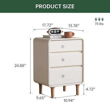 Vadisun 3-Drawers White Wood Nightstand, Mid Century Modern Nightstands, Tall Night Stand for Bedroom, Wood Bedside Tables for Dorm, Sturdy(Rubberwood, 24.88" H)