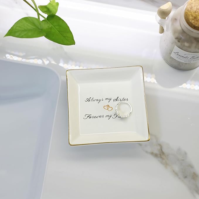 HOME SMILE Sister Birthday Gifts Trinket Dish Jewelry Tray -Always My Sister,Forover My Friend,Gifts for Sisters Bestie BFF Her Mother's Day Valentines Christmas