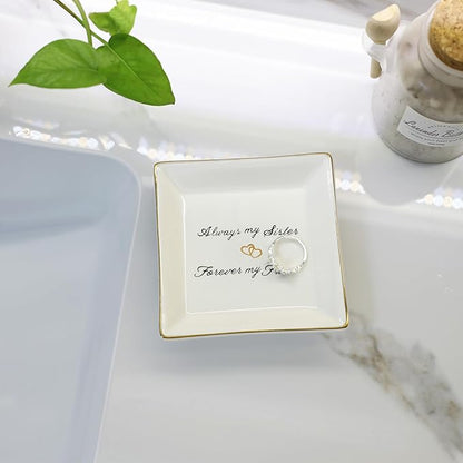 HOME SMILE Sister Birthday Gifts Trinket Dish Jewelry Tray -Always My Sister,Forover My Friend,Gifts for Sisters Bestie BFF Her Mother's Day Valentines Christmas