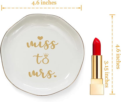 HOME SMILE Miss to Mrs Ring Dish - Bride Gifts, Bridal Shower Gifts - Ceramic White
