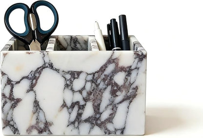Natural Marble 3-Tier Organizer Box - Multi-Purpose Desktop Storage for Office Supplies, Kitchen Utensils, Makeup Brushes & Bathroom Essentials