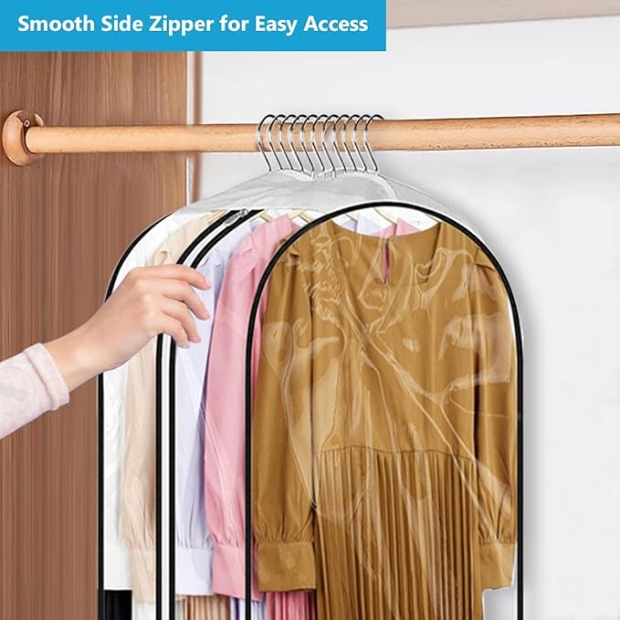 40" Clear Garment Bags for Hanging Clothes, Garment Bags for Storage with Smooth Side Zipper 10" Gusseted Waterproof Garment Bag for Shirts, Coats, Dresses, Suits,4 Pack